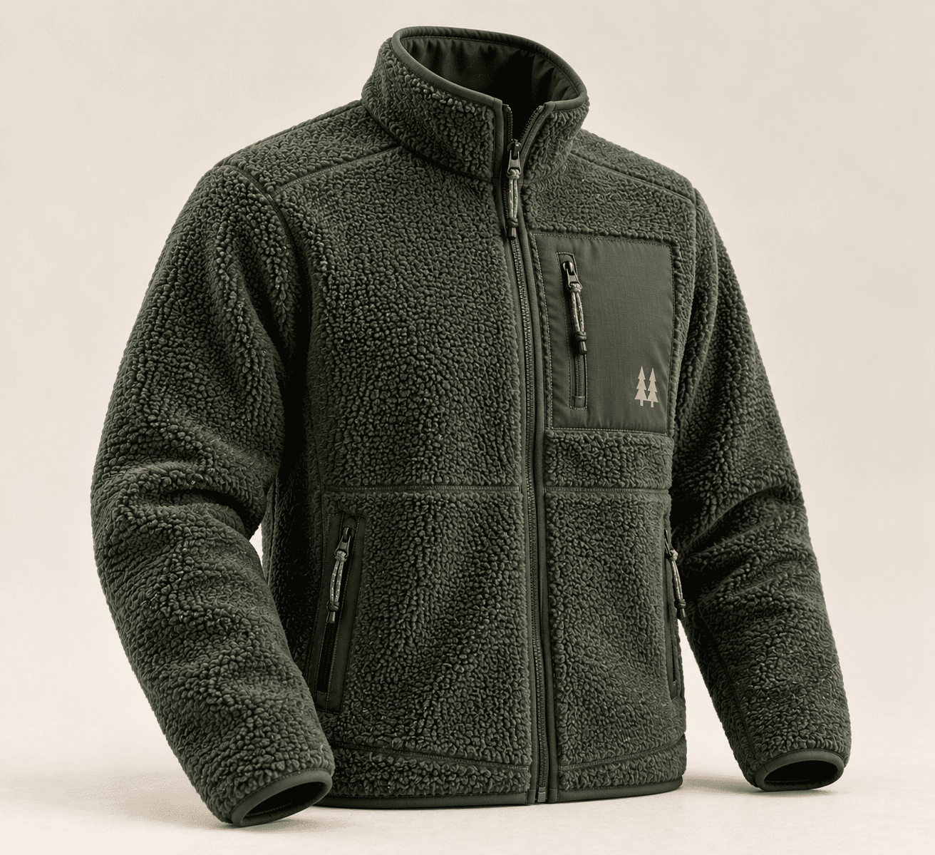 Cove Creek Fleece in forest green, a zip-front sherpa jacket with a chest pocket