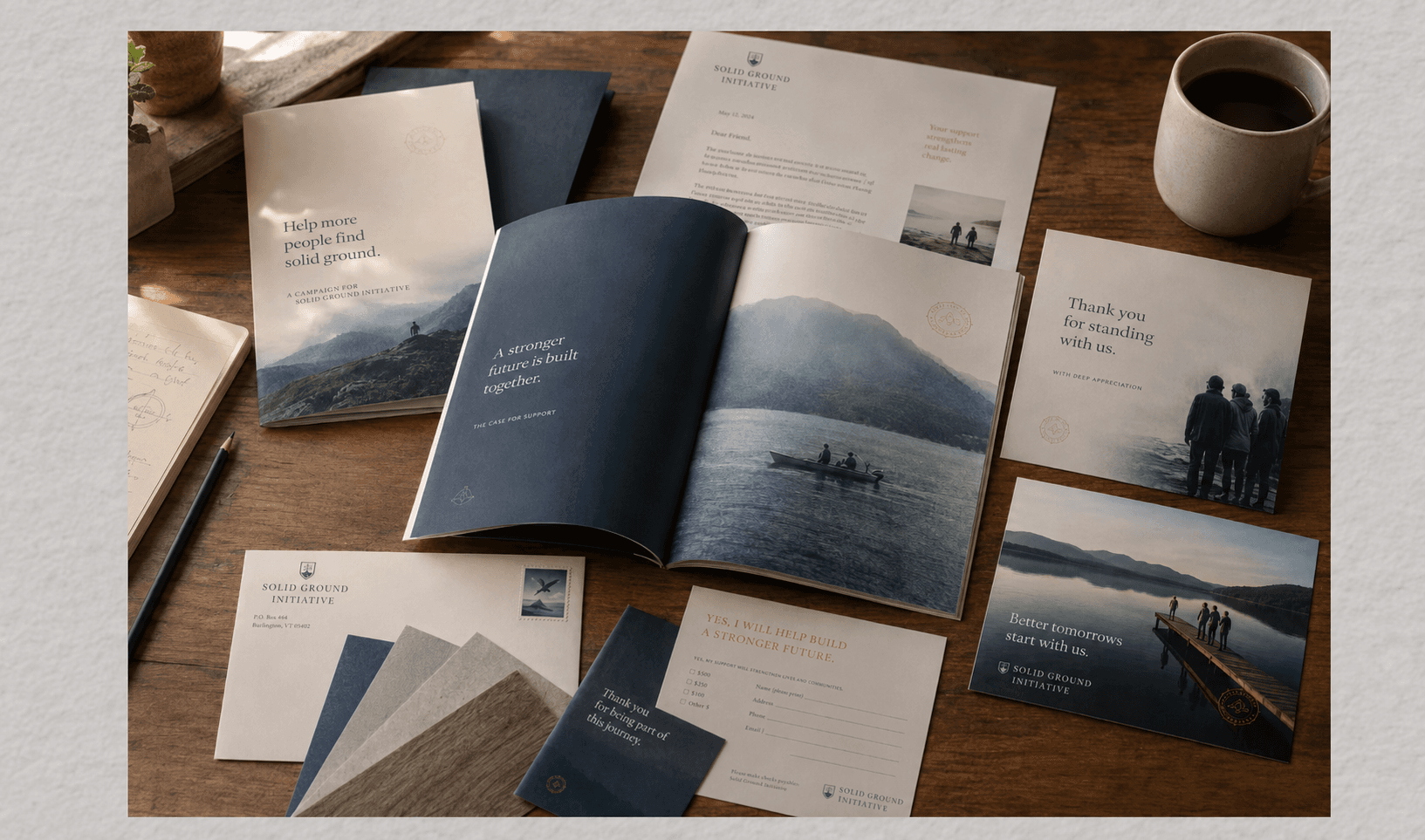 Solid Ground Initiative printed campaign materials including case-for-support booklet and donor letter
