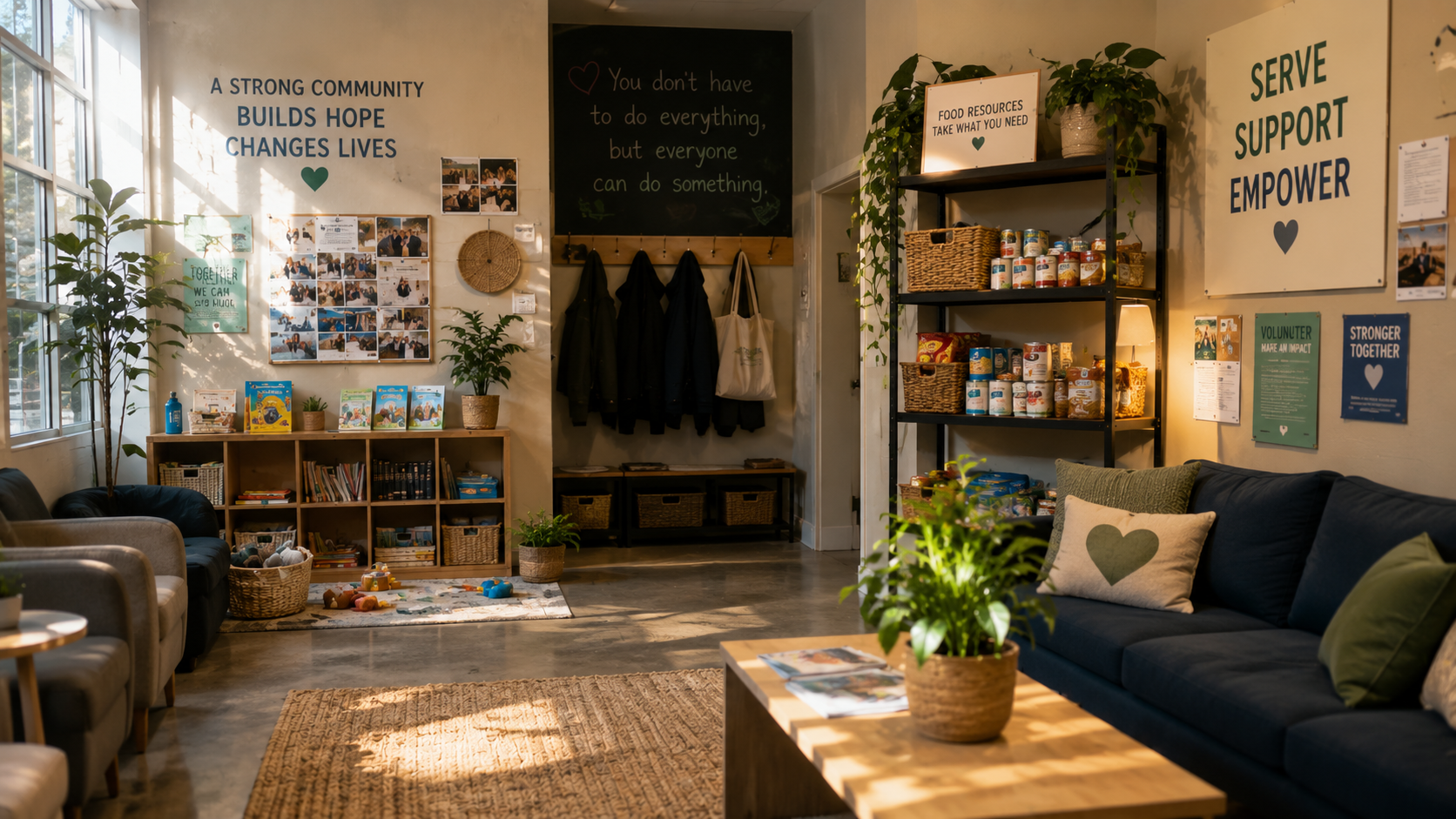 A community nonprofit service space prepared to welcome and support people